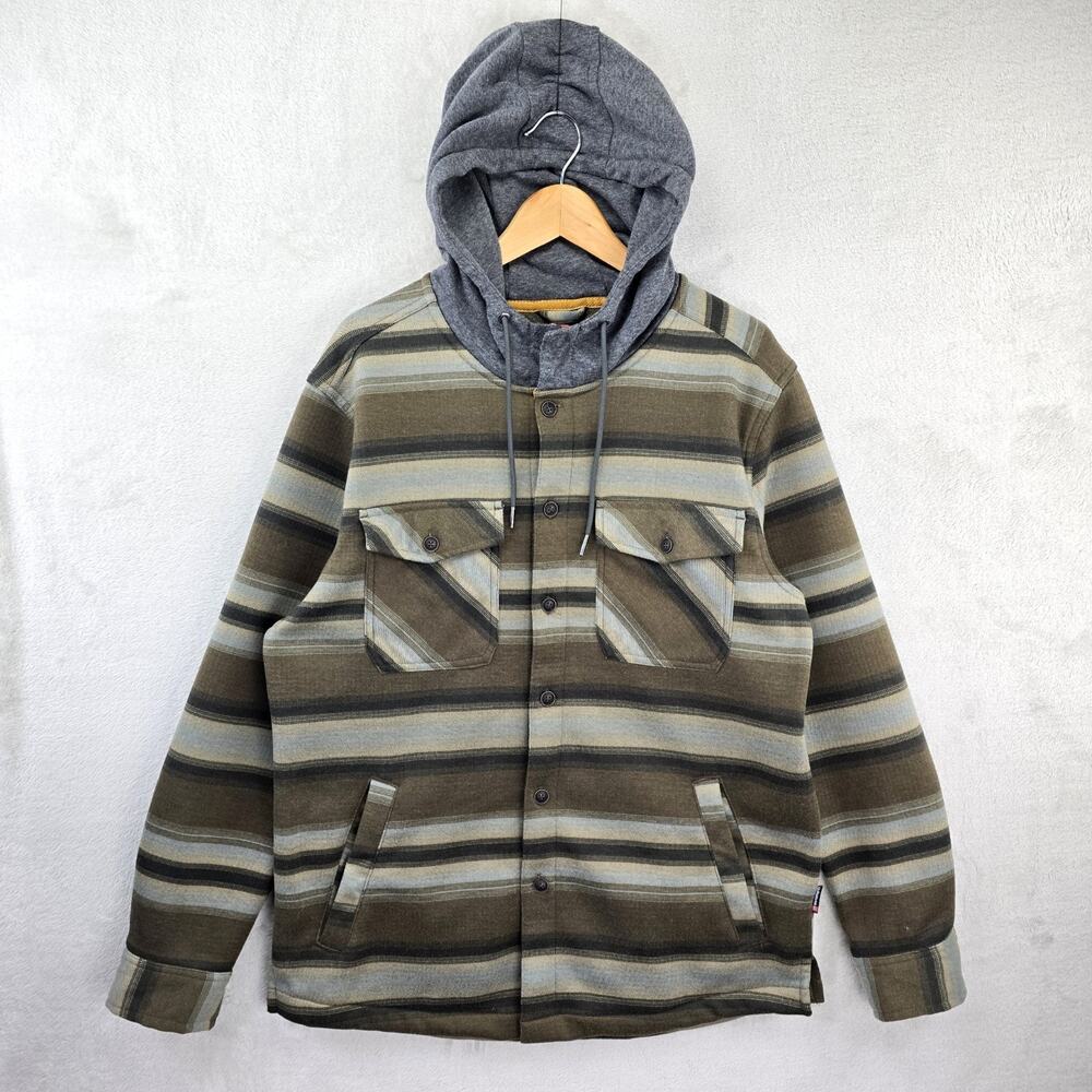 Quiksilver‎ Hooded Shirt Jacket Mens Medium Striped Shacket Western Aztec Surf